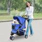 PawHut Dog Pet Cat Travel Carrier 3 Wheels Folding 3 Wheels Blue